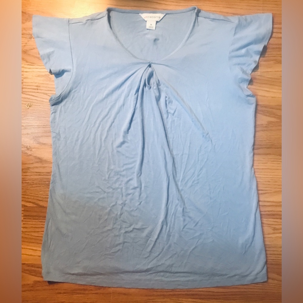 Liz Claiborne Twist Front Cap Sleeve T-Shirt Top Lightweight Stretch knit